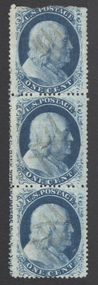 US # 24 USADO { "VARIEDAD CAPTURA IMPRESIÓN" TIRA DE 3 } BOLÍGRAFO LIGERO CANCELAR DESDE 1857 Foto 1 de 3