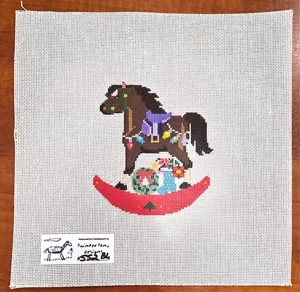 Painted Pony Hand Painted Needlepoint Christmas Rocking Horse Holiday Canvas 18 - Picture 1 of 4