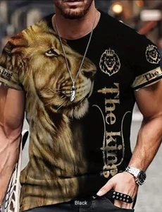 Men's Trending Crew Neck Short Sleeve Black Animal Print T-Shirt Size Large New - Picture 1 of 6
