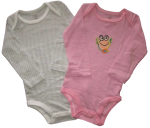 Baby Romper Infant Unisex Long Sleeved Bodysuit Twin Set Pink Grey Two Pack 00 - Picture 1 of 5