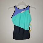 Free County colorblock cut out high neck tankini swim beach vacation top med