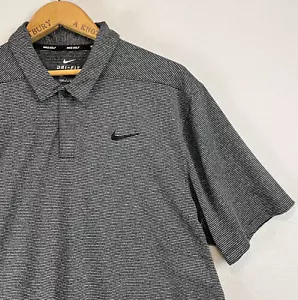 NIKE Golf Polo Mens Size Large Black Gray Micro Stripe Performance Dri-Fit - Picture 1 of 9