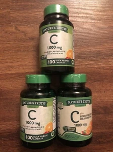 Vitamin C 1000mg W/ Bioflavonoids Rose Hips, 100 Caplets, Nature's Truth(3 Pack) - Picture 1 of 2