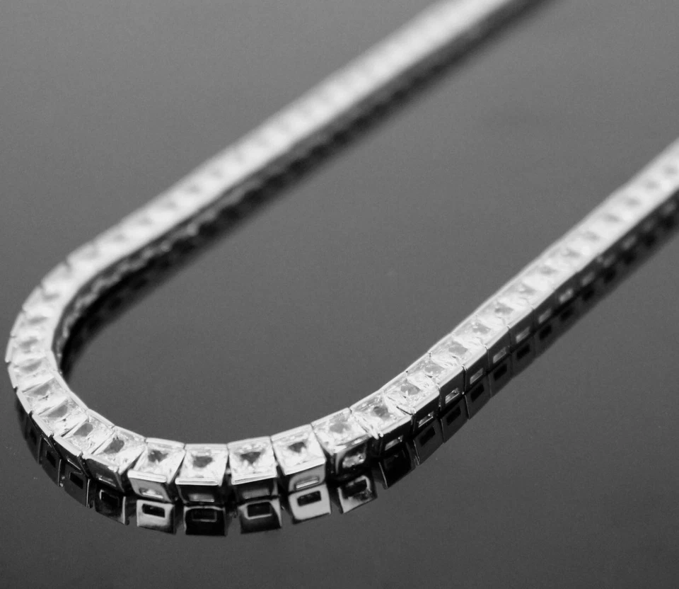 18k White Gold Finish 4mm Tennis Square Baguette Chain Necklace Lab Diamonds - Изображение 1 из 1