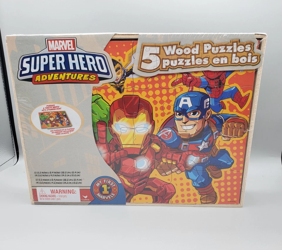 Marvel Super Hero Avengers Rompecabezas de Madera Juego de 24 Piezas Caja de Almacenamiento NUEVO SELLADO Foto 1 de 4