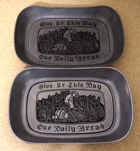 2 Vintage WILTON Armetale Give Us This Day Our Daily Bread Metal Tray Dish Plate - Picture 1 of 4
