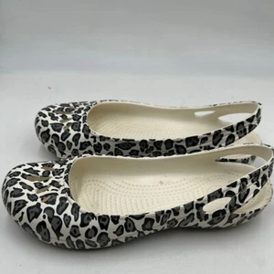 Crocs Kadee Black & White Leopard Animal Print Ballet Slip-on Flats Women's SZ 7 - Picture 1 of 4