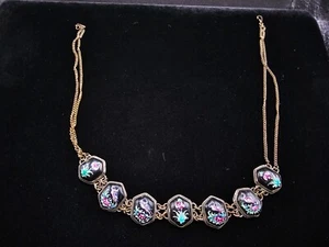 Vintage Perser Halskette schwarz Emaille handbemalt Vögel und Blumen - Bild 1 von 10