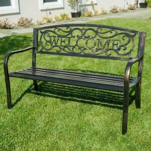 Bronze Garden Bench Metal 2 Seater Patio Chair With Arms Outdoor Welcome Design