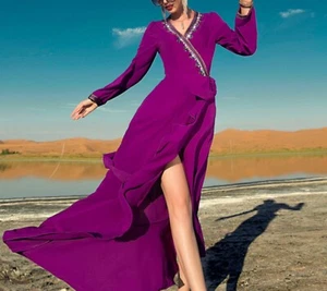 Maya Antonia Atemberaubendes Royal-Lila Maxi Wickelkleid Luxuriös Kristall Perlen - Bild 1 von 10