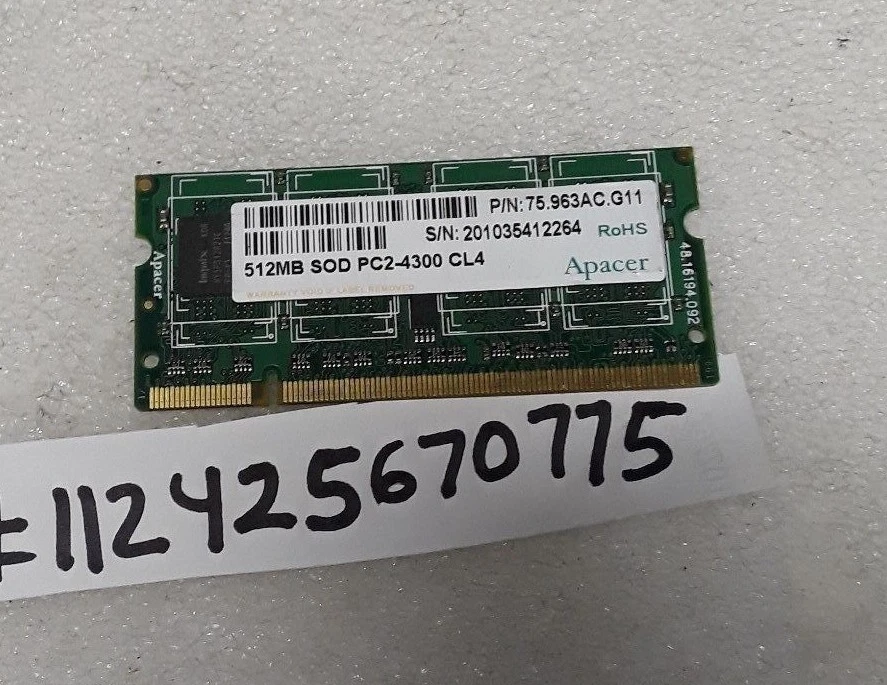  512MB 1RX8 DDR2  PC  DDR2 PC2-4300 4300  CL4  200PIN SINGLE RANK  64X8 NON-ECC - Image 1 of 1