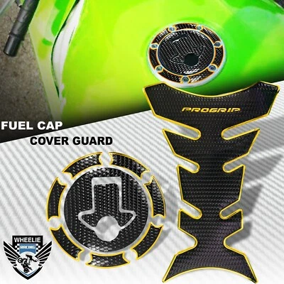 ALMOHADILLA DE TANQUE DE COMBUSTIBLE CROMO DORADO Y NEGRO PRO GRIP + CUBIERTA DE TAPA DE GAS NINJA 500/ZX-6R/7R/9R-11R Foto 1 de 4