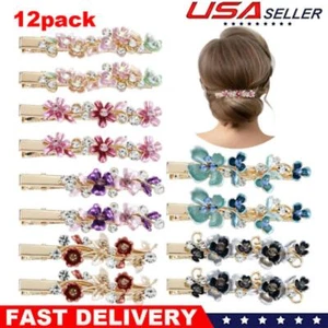 12Pcs Colorful Sparkly Glitter Crystal Hair Jewelry Rhinestone Flower Hair Clips - Picture 1 of 8