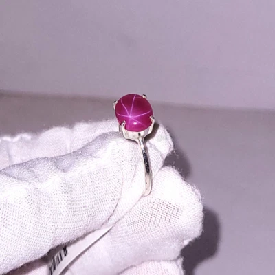 Lab Created Star Ruby Solitaire 925 Sterling Silver Vintage Light Weight Ring - Image 1 of 4
