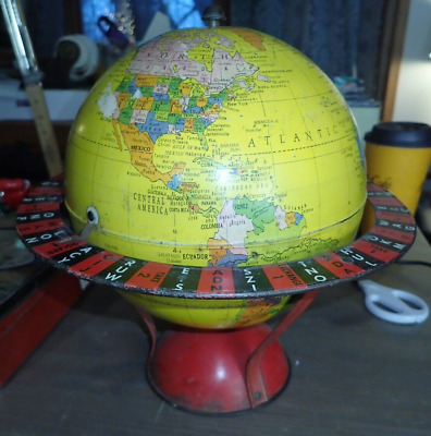 Vintage 1950s Replogle Tin World Globe Game (Globe-Grams) • 44.99$