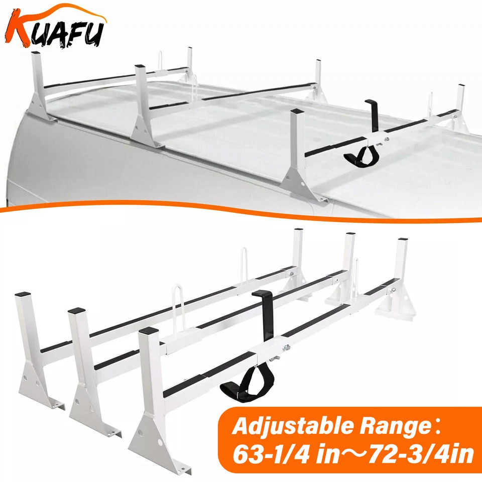 750LBS Fullsize Van 3 bar Ladder Roof Rack For Ford E-150 Chevy Express 96-23 Foto 1 de 4