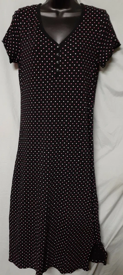 Camisón Charter Club negro lunares pantorrilla manga gorra algodón XS 38" BUSTO Foto 1 de 4