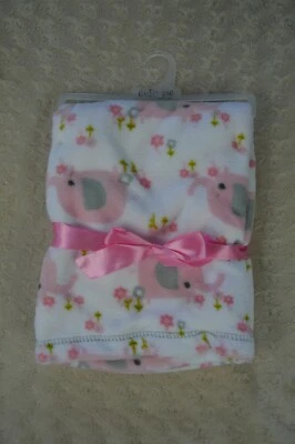 Manta Bebé Cutie Pie Elefantes Rosa Blanco Gris Flores Floral Verde Felpa Suave Foto 1 de 3