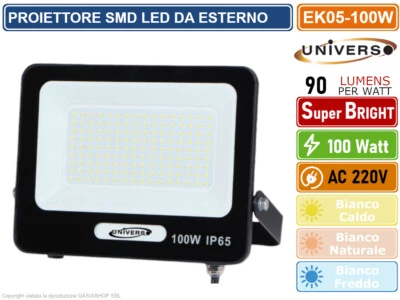 FARO PROIETTORE SMD LED FLOODLIGHT 100W SLIM IP65 COLORE NERO  3000K 4000K 6500K - Immagine 1 di 3