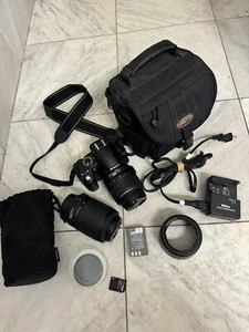 Nikon D3000 camera w/ TWO Lenses 18-55  55-200mm battery charger bag Lens Hood + - Picture 1 of 12