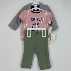 Cat & Jack Baby 3- 6 Month Three Piece Suit Gray Jacket Green Pants Pink T-Shirt - Picture 1 of 6