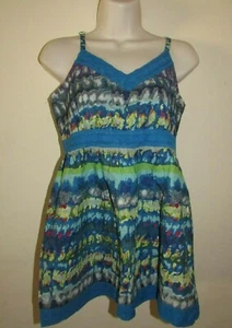 Womens Small Blue V neck Tank Top Tunic Tie Dye Cotton Fashion Bug NWT Lace Trim - Picture 1 of 7