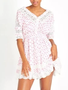 LoveShack ausgefallenes Newton-Minikleid Baumwolle Spitze rosa mohnweiß Blumen Medium gebraucht, in einwandfreiem Zustand - Bild 1 von 13