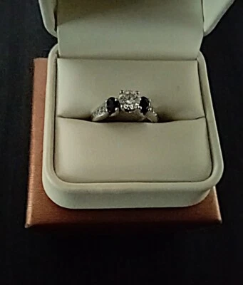 Tolkowsky Ideal Cut-RBC .72 CT, 14K White Gold Engagement Ring, Black Gemstones - Image 1 of 4