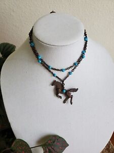Cowgirl Choker-Style Horse Necklace 14" OOAK Handcrafted Bronze And Turquoise