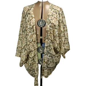 American Eagle Blumen Chiffon Kurzarm Kimono Überwurf braun weiß blau XS-S - Bild 1 von 20