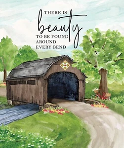 Covered Bridges in Spring 36in x 43in There is Beauty Quilt Fabric Panel - Picture 1 of 5