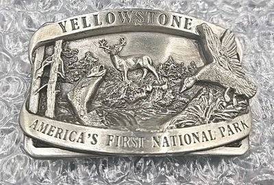 Vintage 1984 Siskiyou Belt Buckle Yellowstone National Park 1st Pewter Vintage  - Image 1 of 4