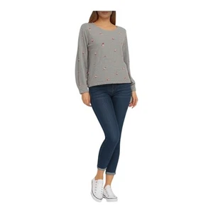 Coldwater Creek Slub Cotton Embroidered Floral Sweatshirt Size Large India - Picture 1 of 9