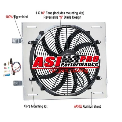 Aluminum Shroud&16" Fan+Relay FOR 1958 Chevy Impala Bel Air Biscayne 4.6L V8 Foto 1 de 4