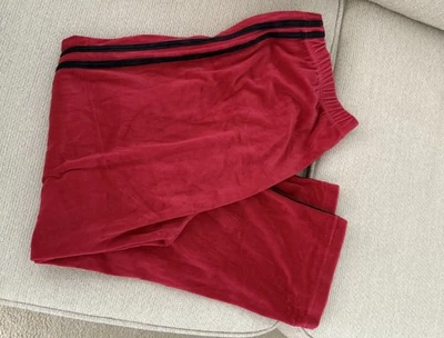 复古 90 年代 Y2K 女式 2X 拉红色丝绒运动裤弹性腰黑色条纹 — 第 1/4 张图片