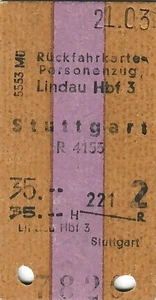 Alte Kartonfahrkarte von Lindau-Hbf nach Stuttgart - Rückfahrkarte! - Bild 1 von 2