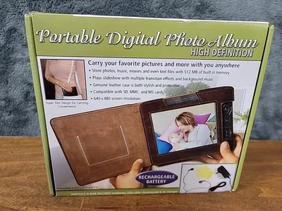 Portable Digital Photo Album Leather Case 512 Mb Memory Photos Music More  - Image 1 of 4