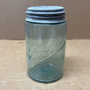 Ball Mason Jar Triple L Pint Blue/Green Glass 1900-1910 Antique. - Picture 1 of 4