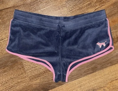Rare Y2K 2006 VS Victoria Secret PINK Velour Shorts Women’s M Dog Logo Navy Blue - Image 1 of 4