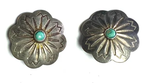 Sterling Silver Turquoise Concho Buttons 27mm Brass Hoops - Picture 1 of 5