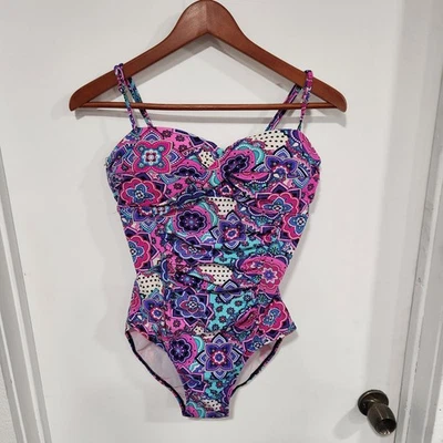 Traje de baño Love Your Assets de una pieza, cachemira rosa/púrpura, fruncido, talla mediana Foto 1 de 4