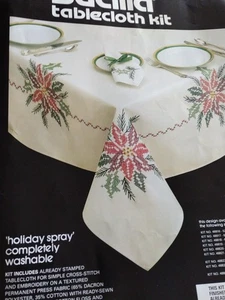 Bucilla "Holiday Spray" Stamped Christmas Cross Stitch Tablecloth Kit 48820 STAR - Picture 1 of 21