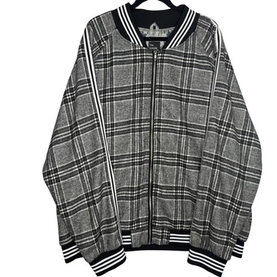 The Sewing Brothers 3XL Plaid Bomber Varsity Jacket Full Zip Striped Black White - Image 1 of 4