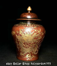 6.4" Old Chinese Purple Bronze Gilt Dynasty Palace Dragon Phoenix Jar Pot Crock