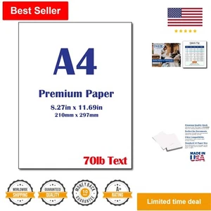 A4 Printer Paper - 70lb Bright White Stock - Inkjet, Laser & Copier Compatible - Picture 1 of 5