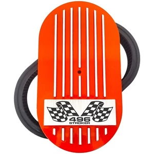 496 STROKER Big Block Chevy - 15" Oval Air Cleaner Kit - Raised Fins - Orange - Picture 1 of 3