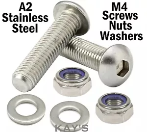 M4 Button Head Allen Screws With Nyloc Nuts and Washers A2 Stainless Steel Bolts - Picture 1 of 9
