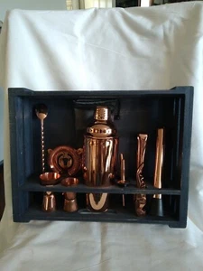 Mixology & Craft Copper Bar Set W/ Wooden Display - Picture 1 of 8