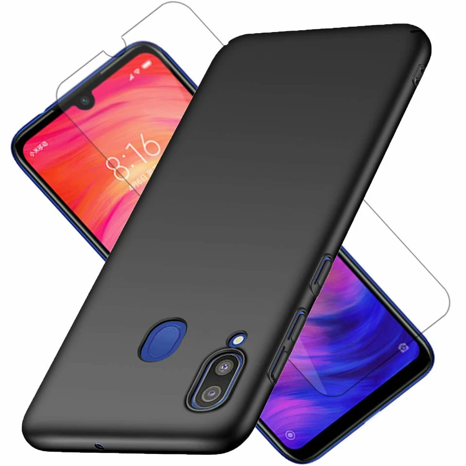 COVER CUSTODIA + PELLICOLA VETRO TEMPERATO PER XIAOMI REDMI NOTE 7 NERO OPACO - Immagine 1 di 4