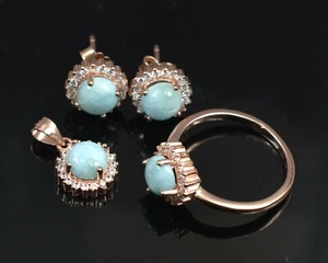 14K Rose Gold Plating Natural Larimar Gemstone 925 Sterling Silver Jewelry Set - Picture 1 of 7